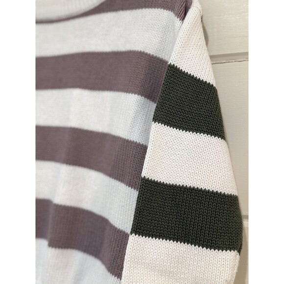 Easy Peasy Kids Striped Knit Sweater 4T Ivory Purple Green Crewneck Preppy Soft - Picture 3 of 5